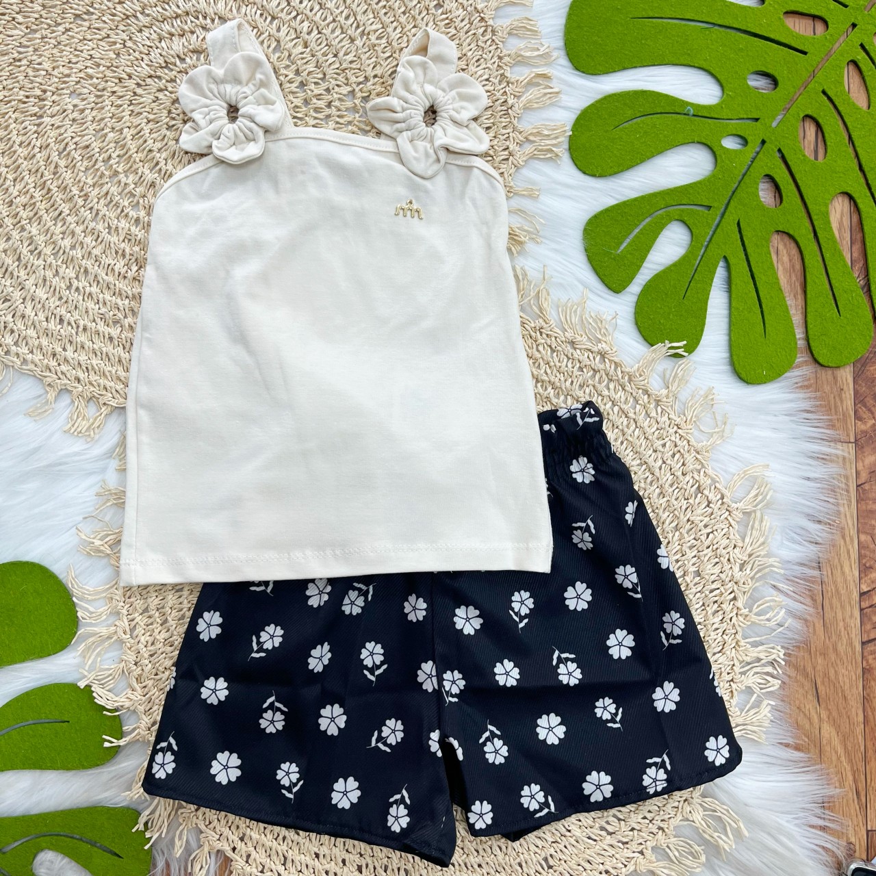 Conj Regatinha Off e Short Preto Floral